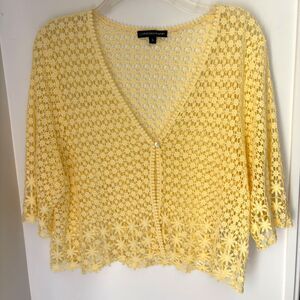 Chris McLaughlin Yellow Lace Flower Crochet Cotton Shrug Cardigan Woman's XL #R